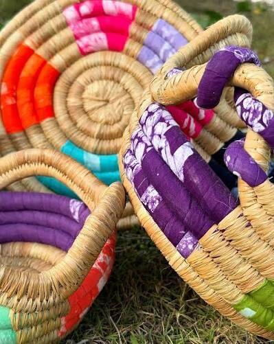 Colorful Red Bay straw baskets
